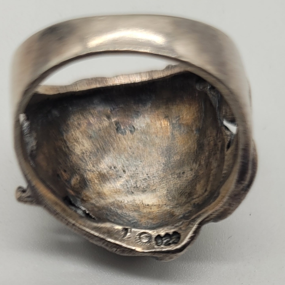VINTAGE STERLING SILVER RETRO CARVED LADY FACE MARCASITE WIDE BAND RING … - Picture 4 of 5